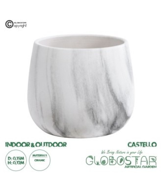 GloboStar® Artificial Garden CASTELLO 20549 Διακοσμητικό Κεραμικό Κασπώ Γλάστρα - Flower Pot Λευκό με Μαύρες Λεπτομέρειες Φ15 x Υ12cm